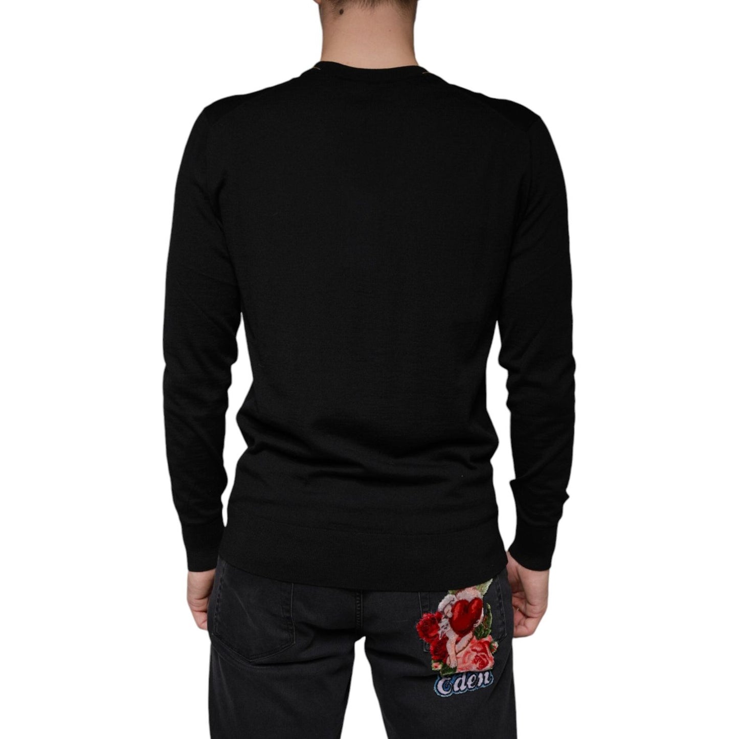 Dolce & Gabbana Black Embellished V-neck Pullover Sweater