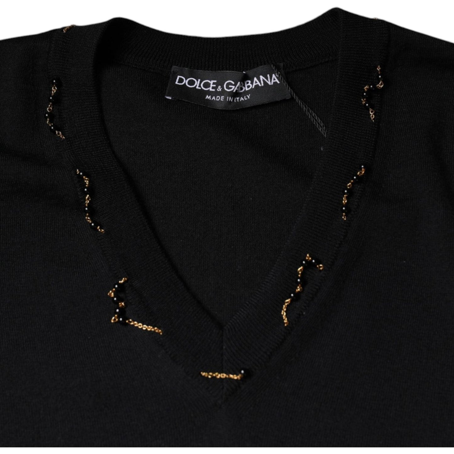 Dolce & Gabbana Black Embellished V-neck Pullover Sweater