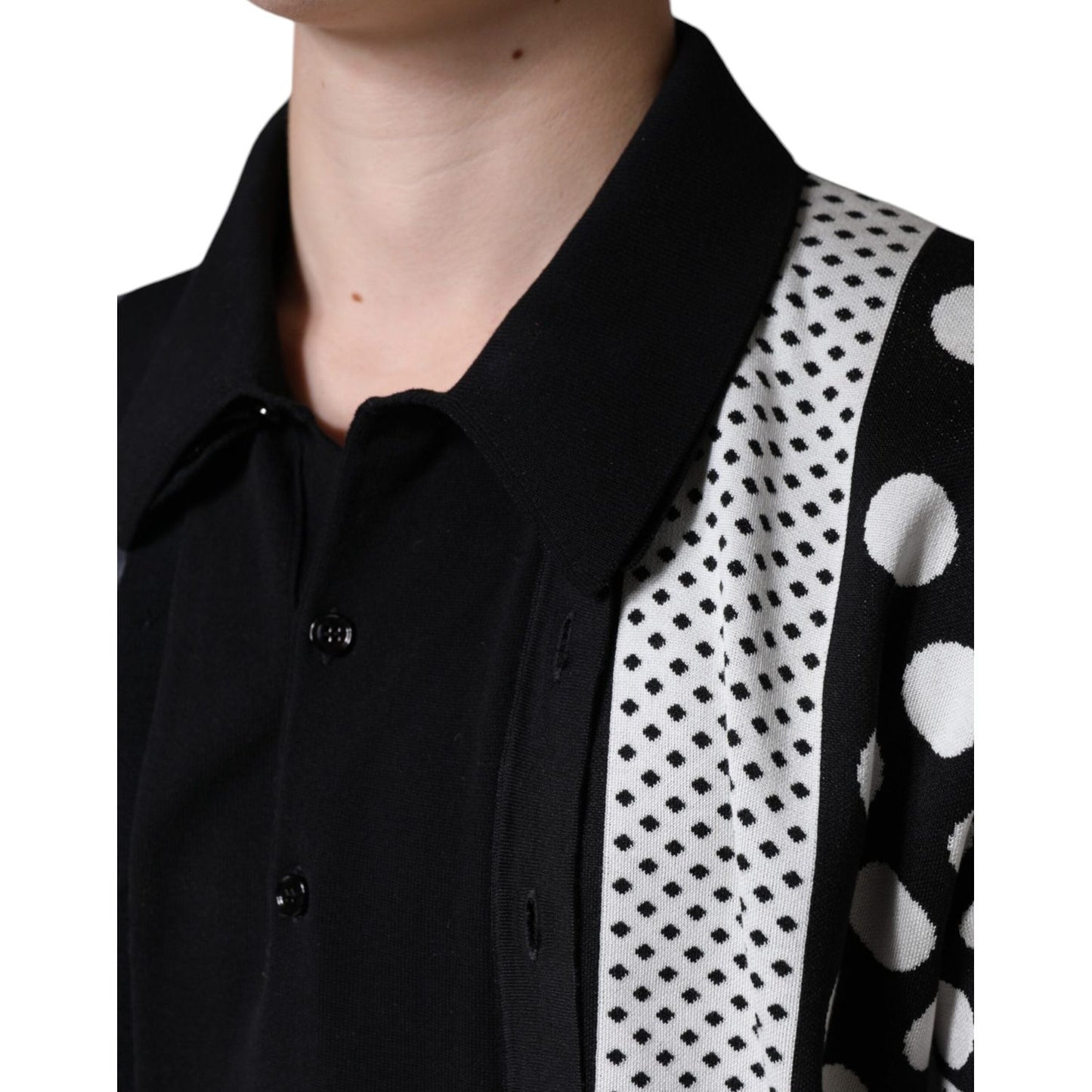 Dolce & Gabbana Black White Polka Dot Collared Polo T-shirt