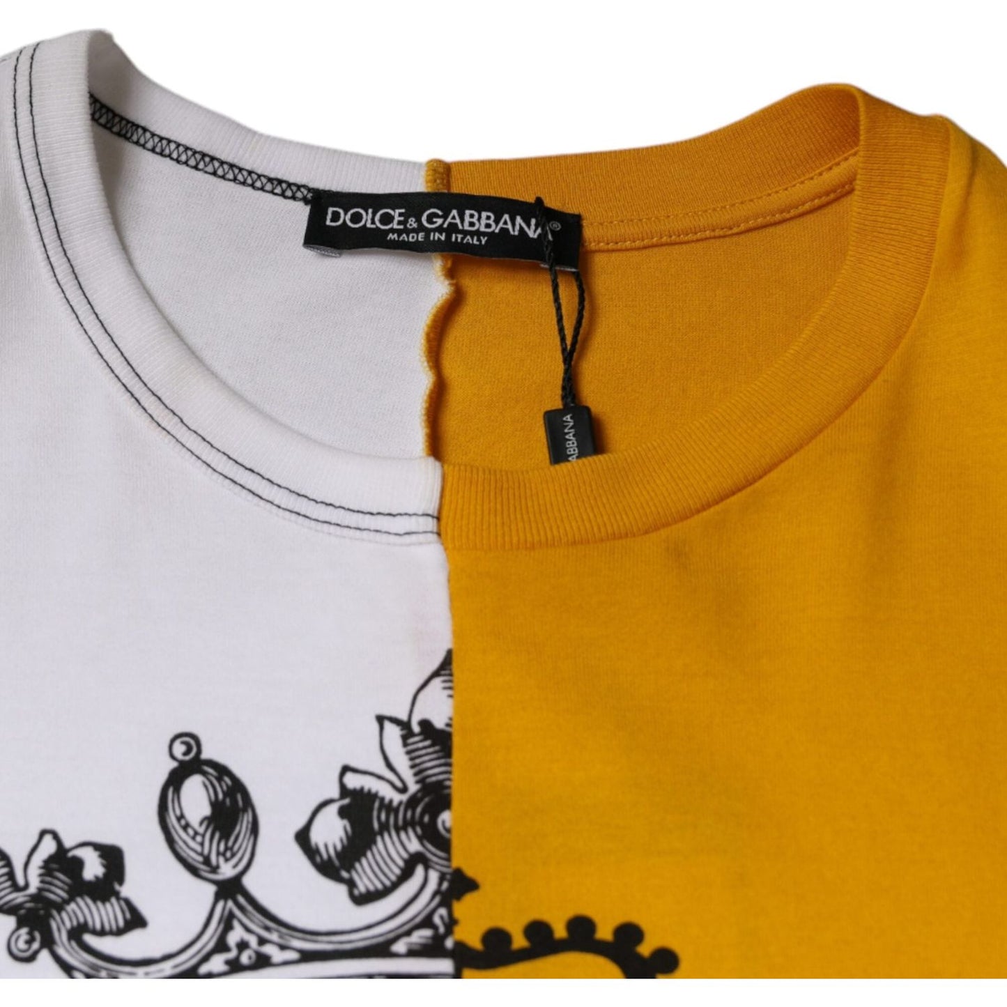 Dolce & Gabbana White Yellow Logo Print Short Sleeve T-shirt Dolce & Gabbana