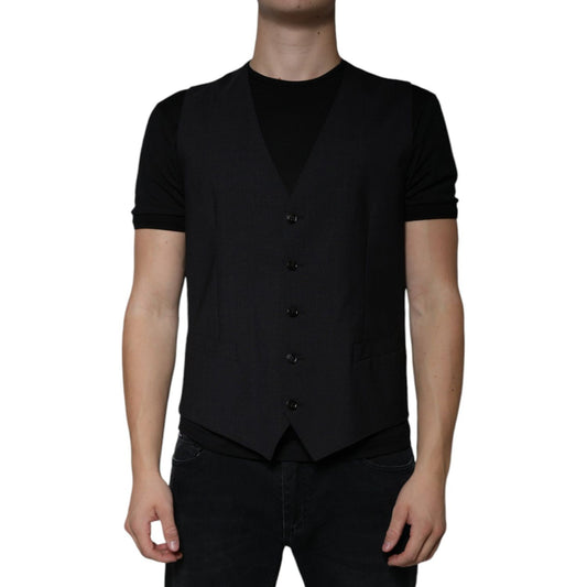 Dolce & Gabbana Black Wool Waistcoat Dress Formal Vest