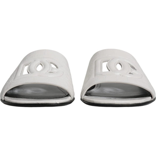 Dolce & Gabbana White DG Cut Out Leather Slides Sandals Shoes Dolce & Gabbana