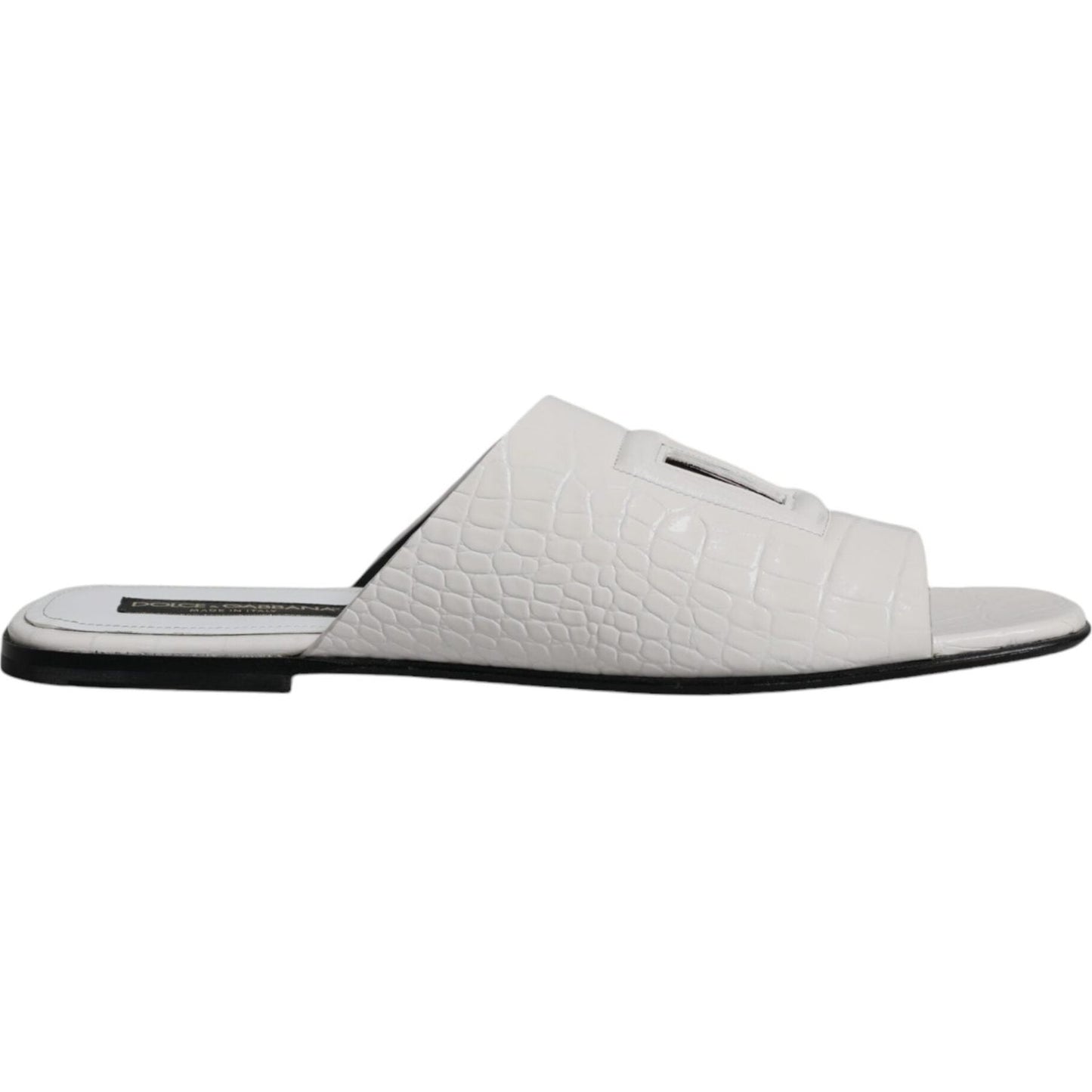 Dolce & Gabbana White DG Cut Out Leather Slides Sandals Shoes