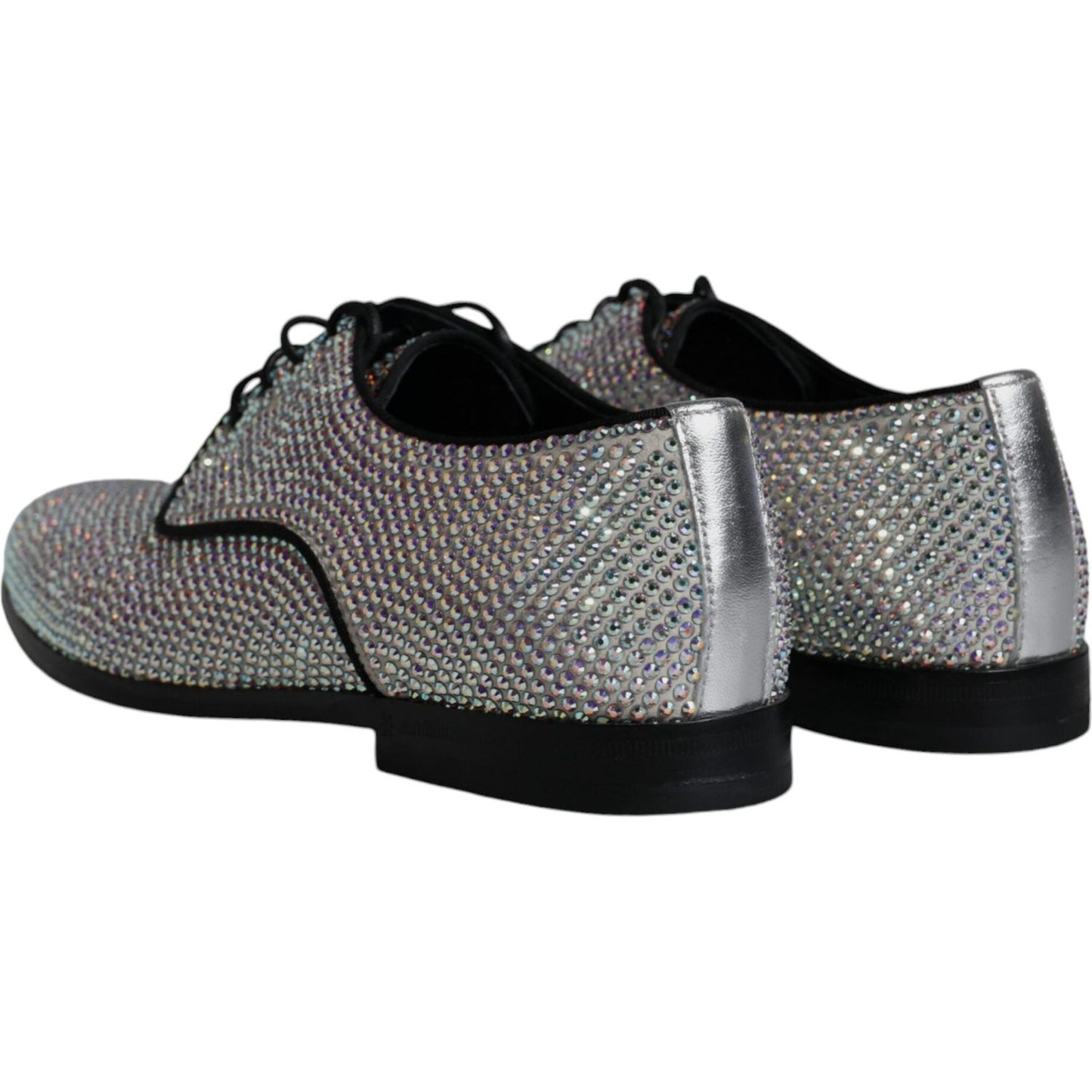 Dolce & Gabbana Silver Leather Rhinestones Derby Dress Shoes