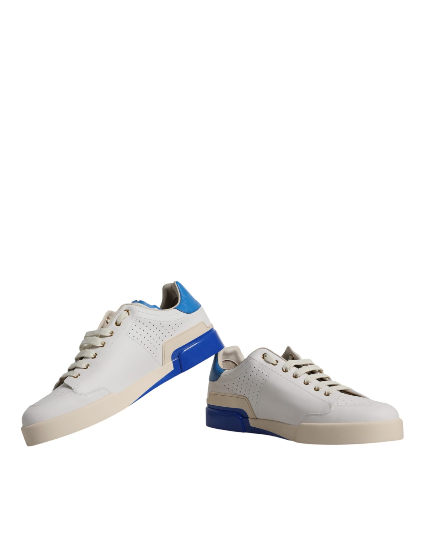 Dolce & Gabbana White Blue Perforated Low Top Sneakers Shoes Dolce & Gabbana