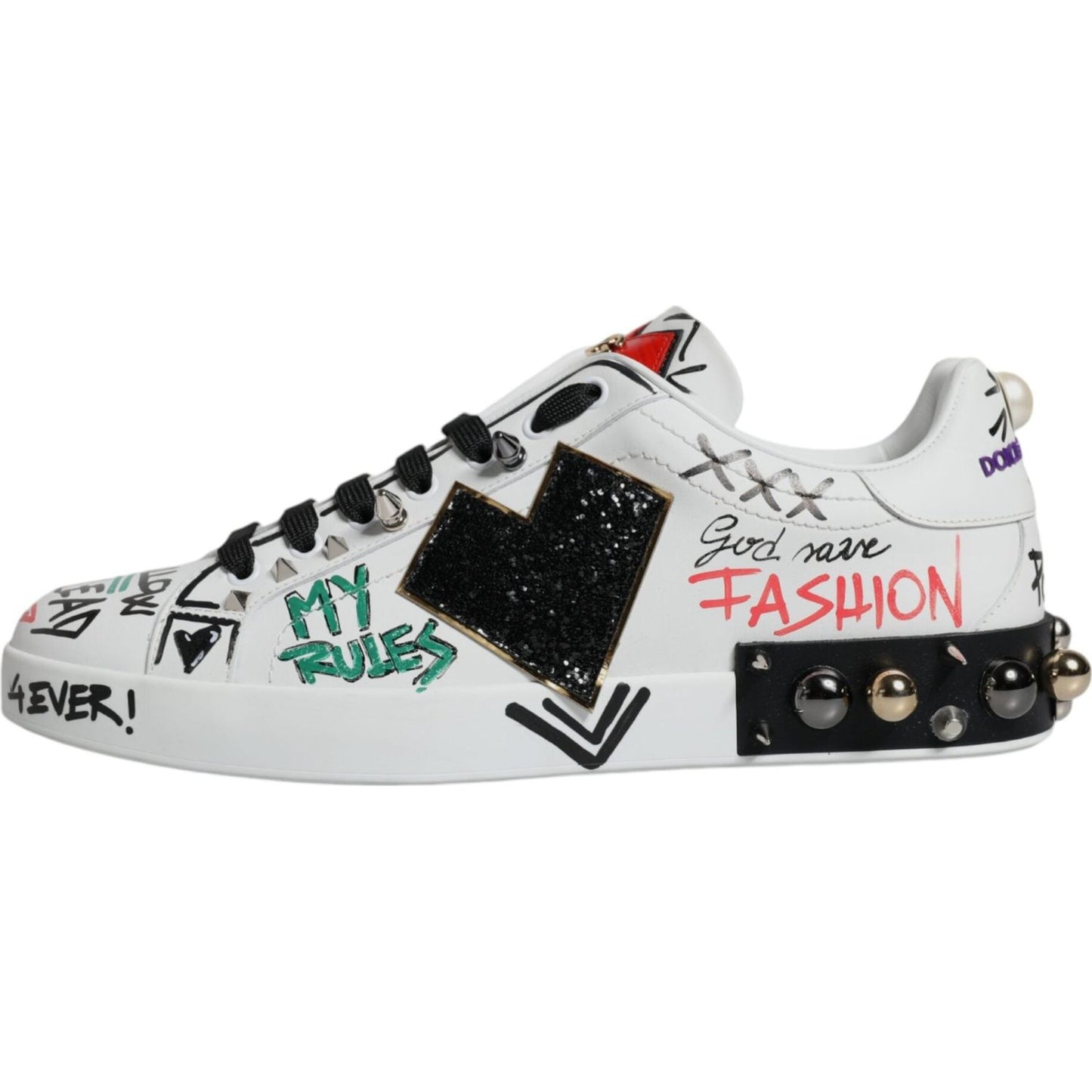 Dolce & Gabbana White Heart Studded Low Top Sneakers Shoes Dolce & Gabbana