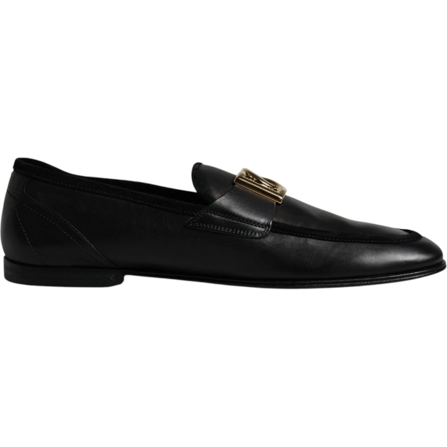 Dolce & Gabbana Black Leather Logo Slip On Loafers Shoes Dolce & Gabbana