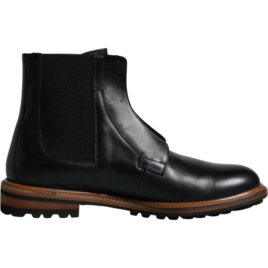 Dolce & Gabbana Black Leather Chelsea Mid Calf Men Boots Shoes Dolce & Gabbana