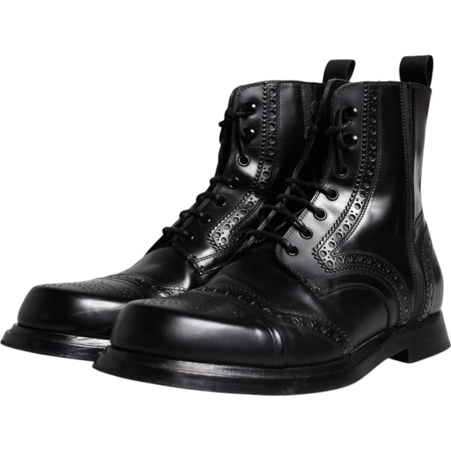 Dolce & Gabbana Black Leather Lace Up Mid Calf Boots Shoes Dolce & Gabbana