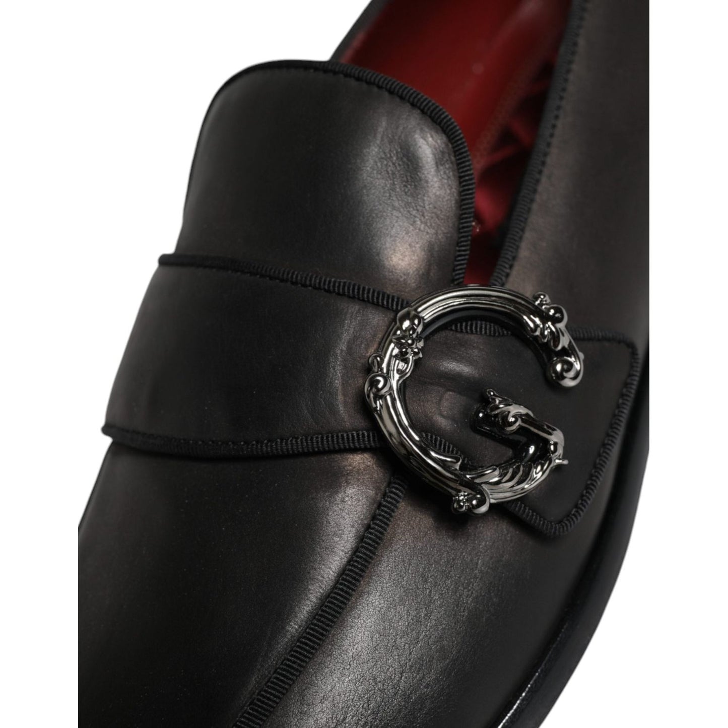 Dolce & Gabbana Black Leather Logo Slip On Men Loafers Shoes Dolce & Gabbana