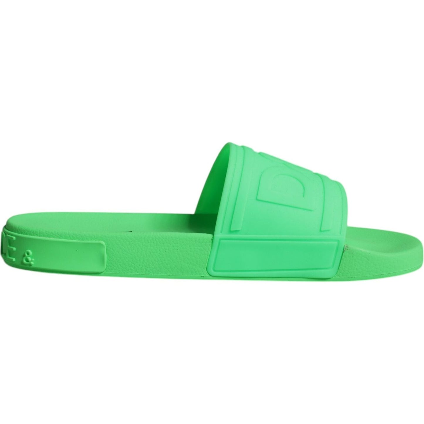 Dolce & Gabbana Green Leather Slides Sandals Beachwear Shoes Dolce & Gabbana