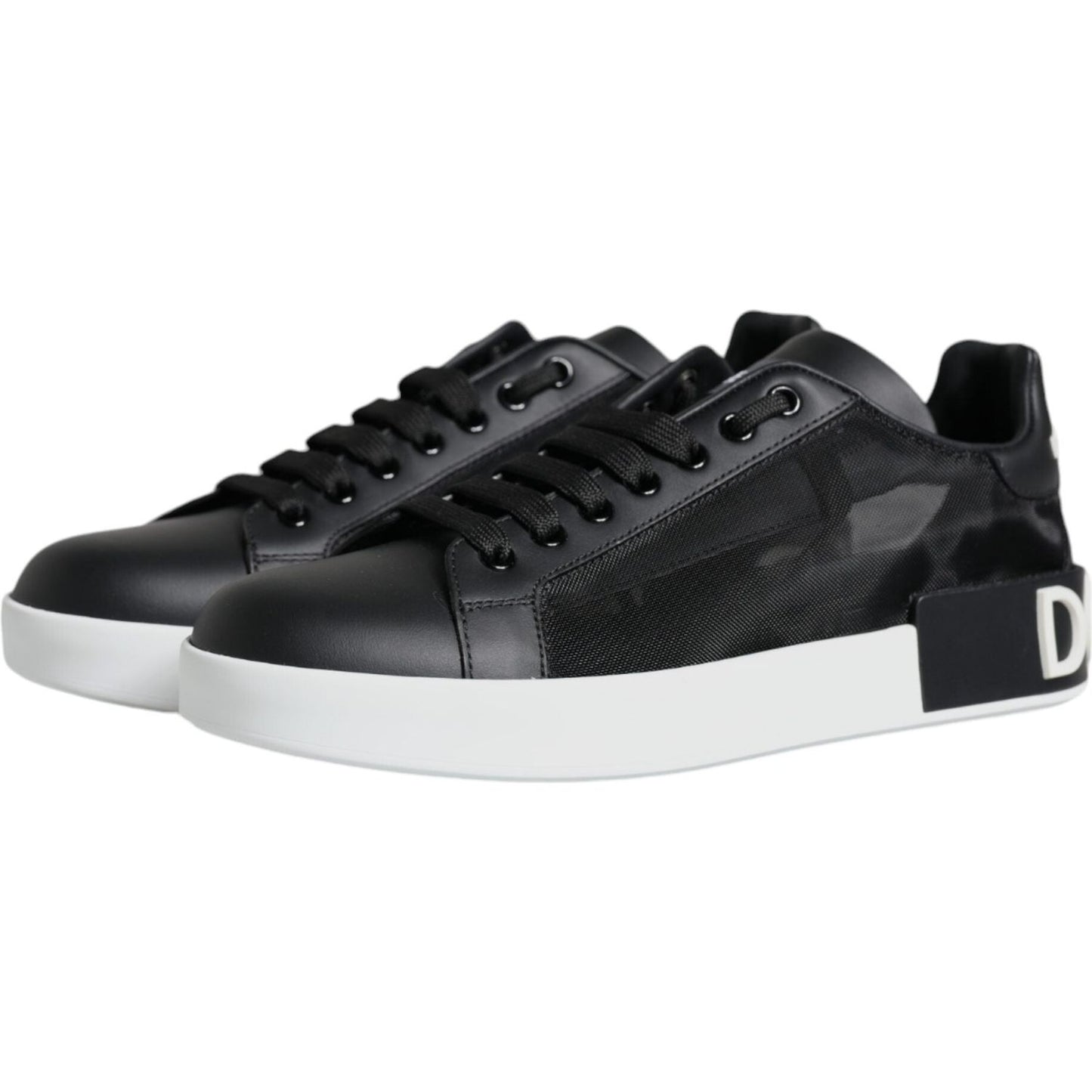 Dolce & Gabbana Black Calf Leather Portofino Sneakers Shoes Dolce & Gabbana