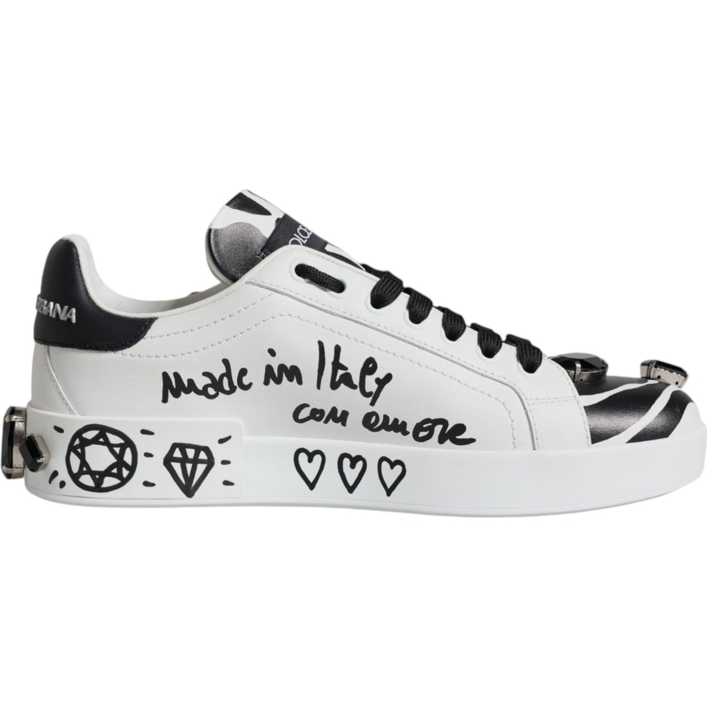 Dolce & Gabbana White Crystal Portofino Low Top Sneaker Shoes Dolce & Gabbana