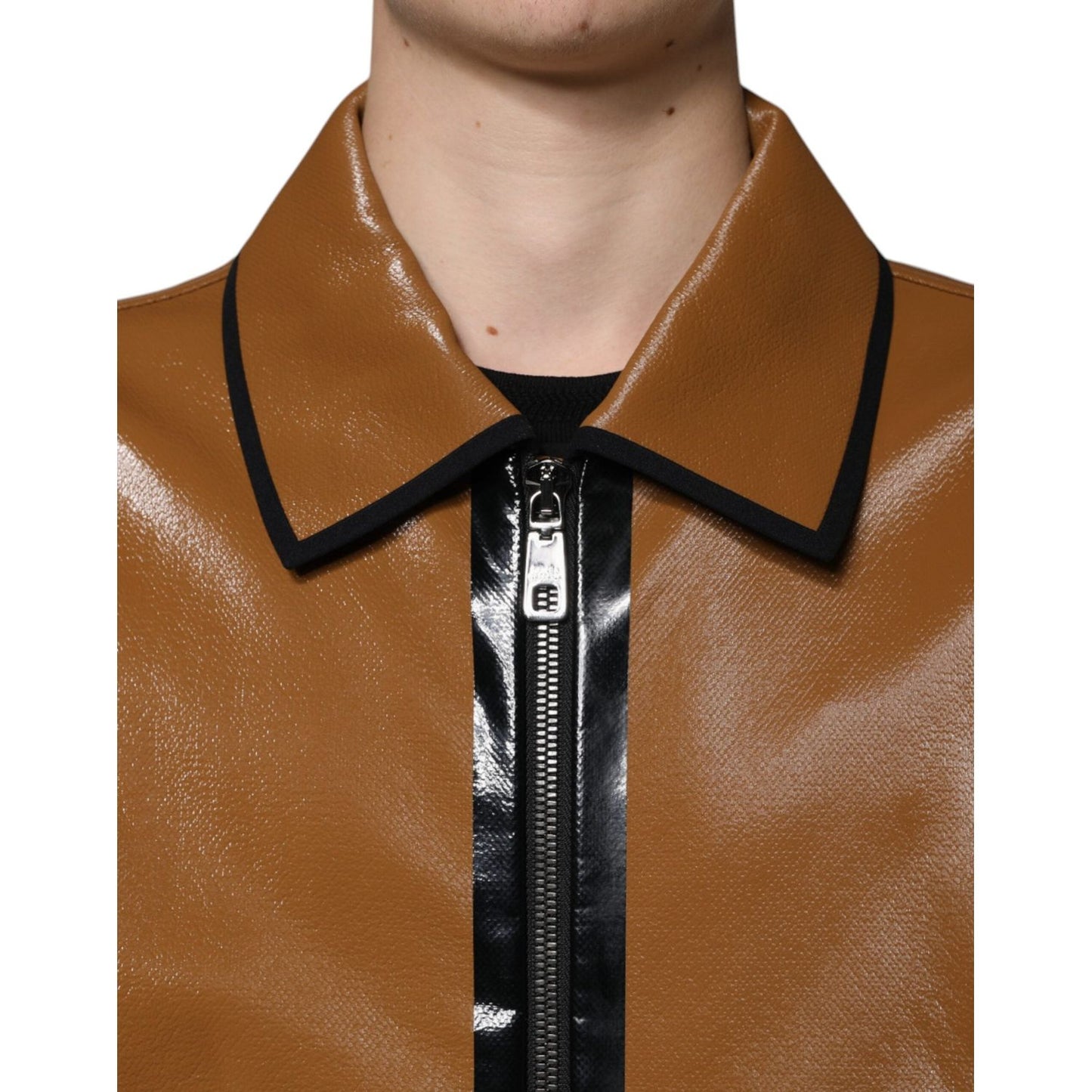 Dolce & Gabbana Brown Leather Full Zip Men Bomber Jacket Dolce & Gabbana