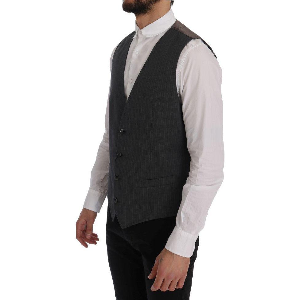 Dolce & Gabbana Elegant Striped Gray Waistcoat Vest Dolce & Gabbana