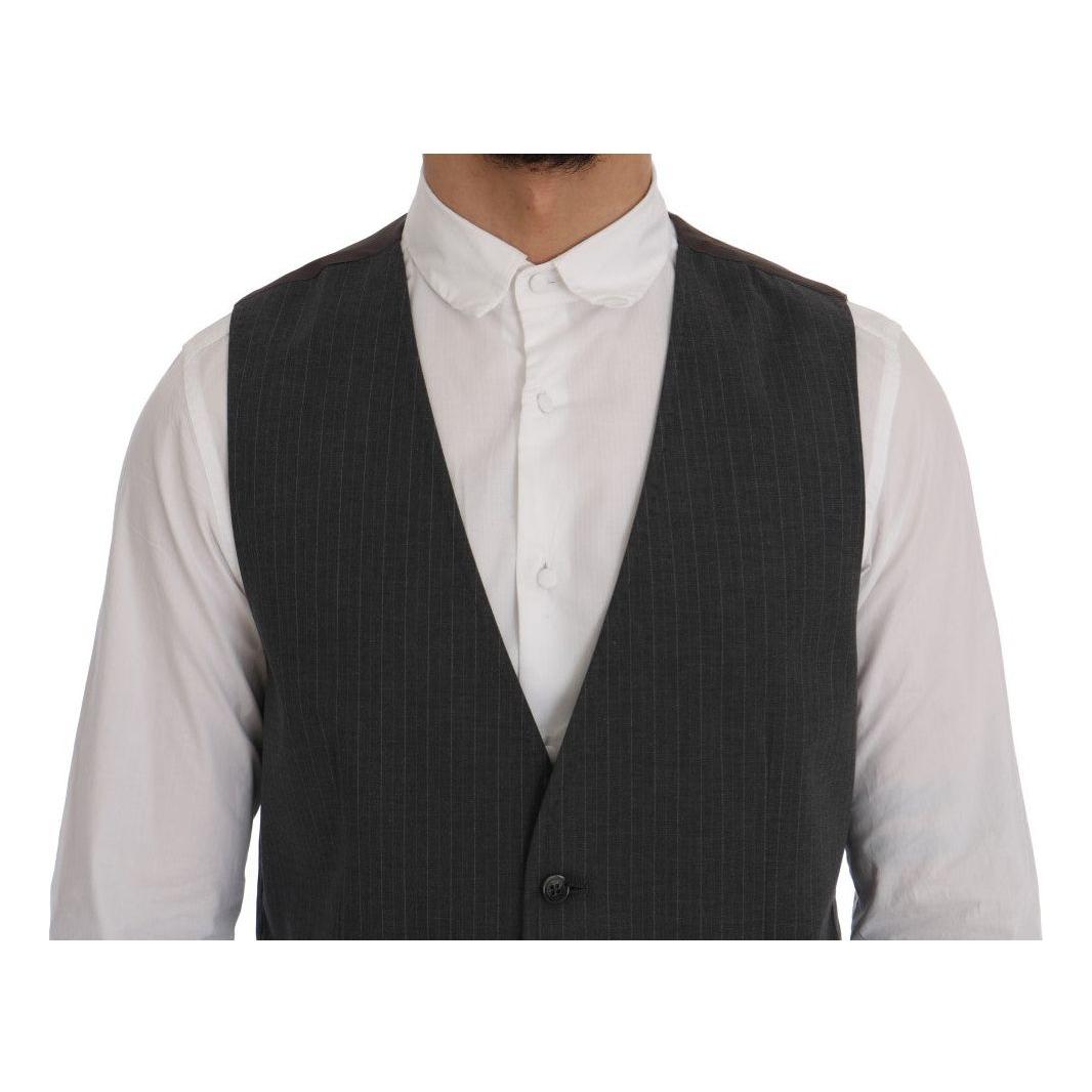 Dolce & Gabbana Elegant Striped Gray Waistcoat Vest Dolce & Gabbana