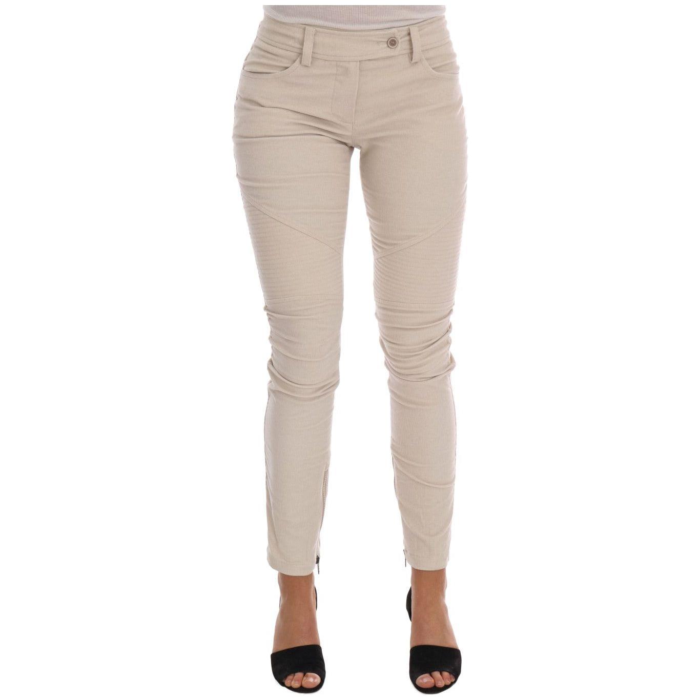 Ermanno Scervino Chic Beige Corduroy Skinny Slim Fit Pants Jeans & Pants Ermanno Scervino