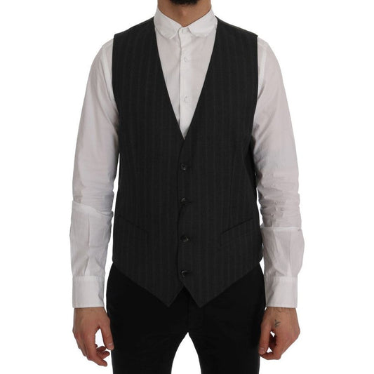 Dolce & Gabbana Elegant Gray Striped Single Breasted Vest Dolce & Gabbana