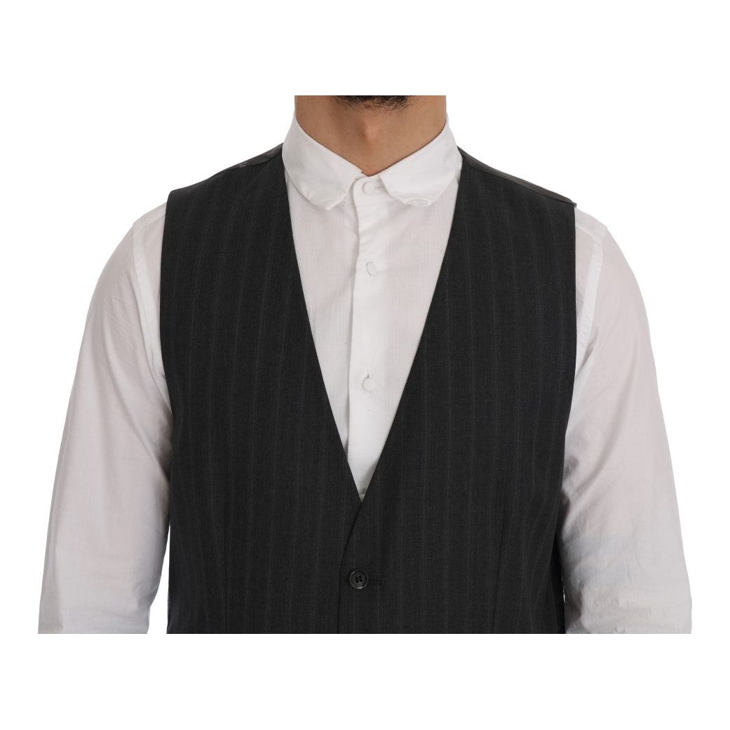 Dolce & Gabbana Elegant Gray Striped Single Breasted Vest Dolce & Gabbana