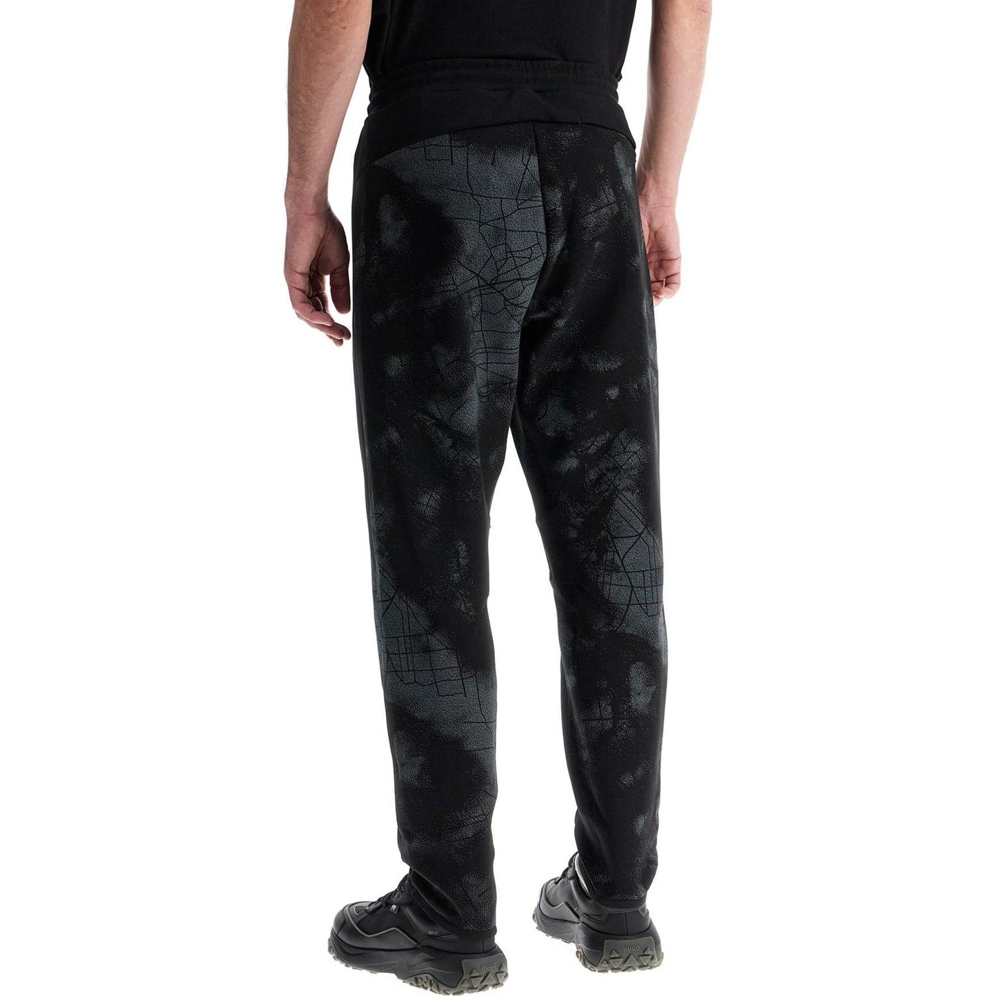 Boss men's high-waisted black regular fit pants with zip pockets and drawstring Trousers Boss