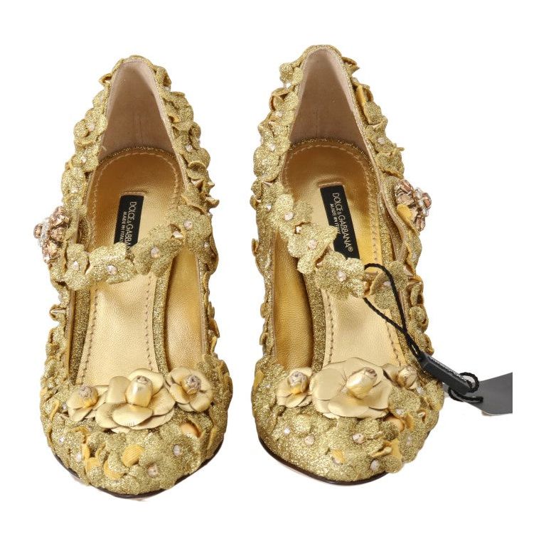 Dolce & Gabbana Gold Floral Crystal Embellished Pumps Dolce & Gabbana