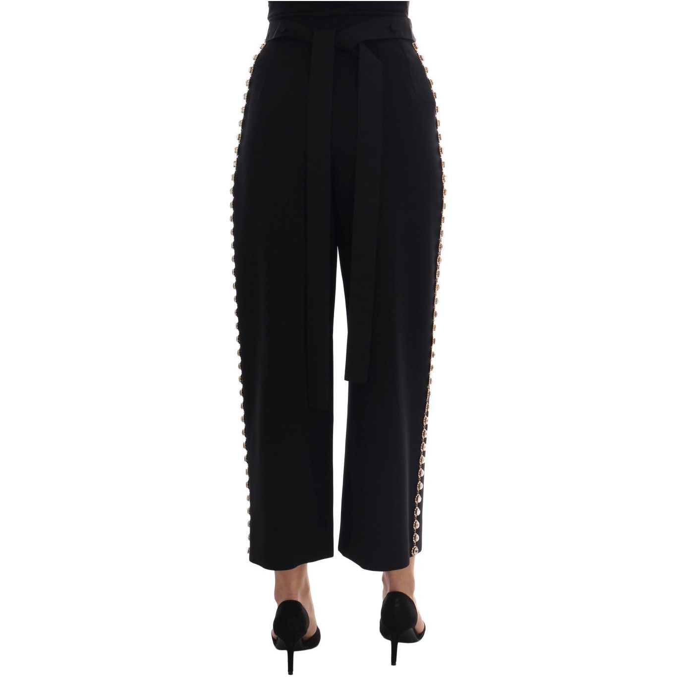 Dolce & Gabbana Elegant High-Waist Ankle Pants with Gold Detailing Jeans & Pants Dolce & Gabbana