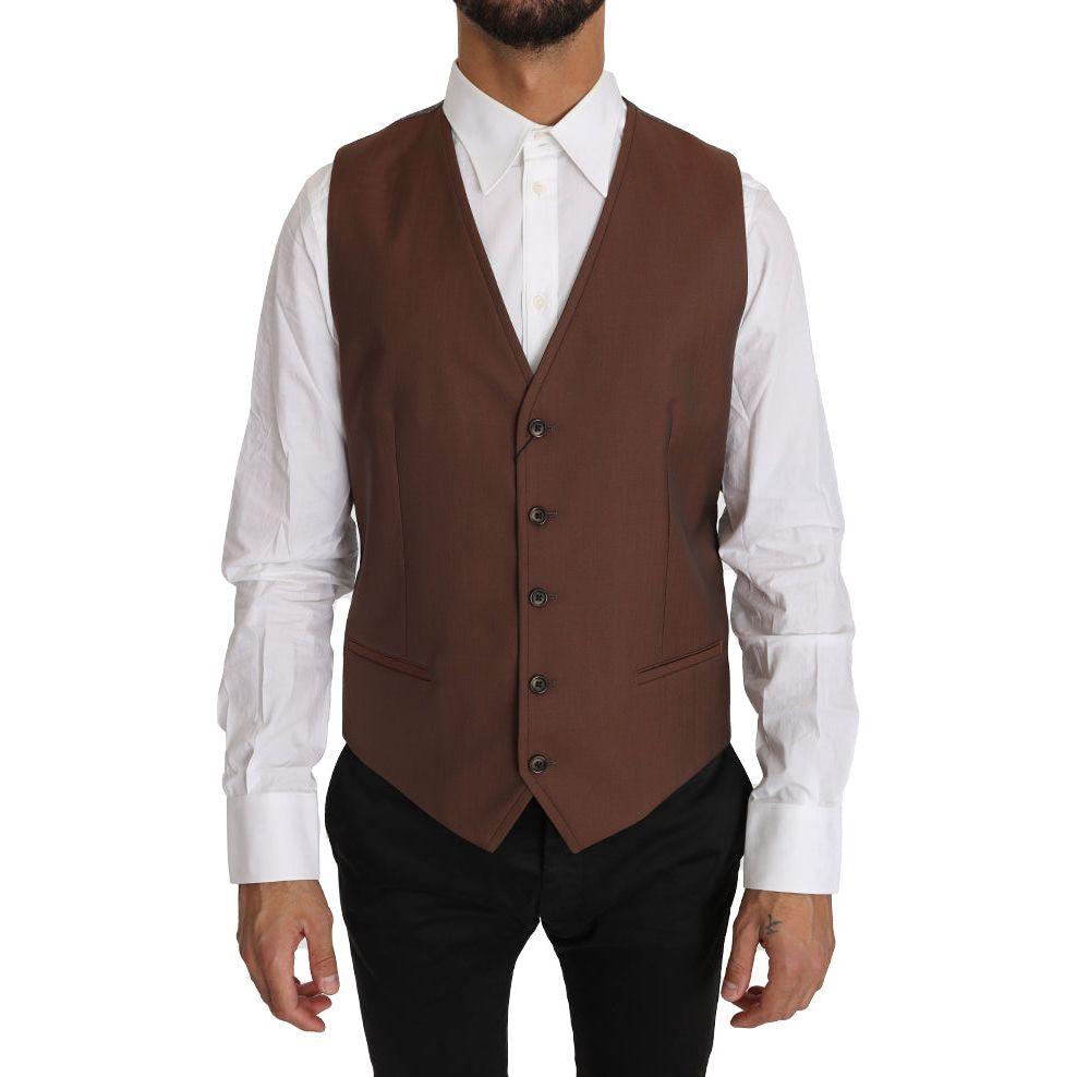 Dolce & Gabbana Sleek Bronze & Gray Formal Vest Slim Fit Dolce & Gabbana