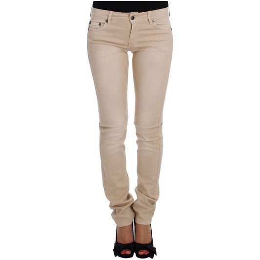 Cavalli Beige Cotton Stretch Slim Fit Jeans Jeans & Pants Cavalli