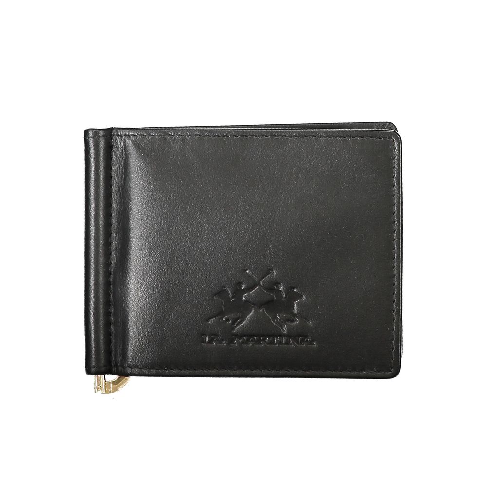 La Martina Black Leather Men Wallet La Martina