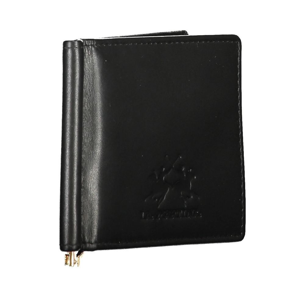 La Martina Black Leather Men Wallet La Martina