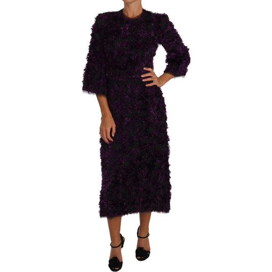 Dolce & Gabbana Elegant Fringe Sheath Dress in Purple & Black Dolce & Gabbana