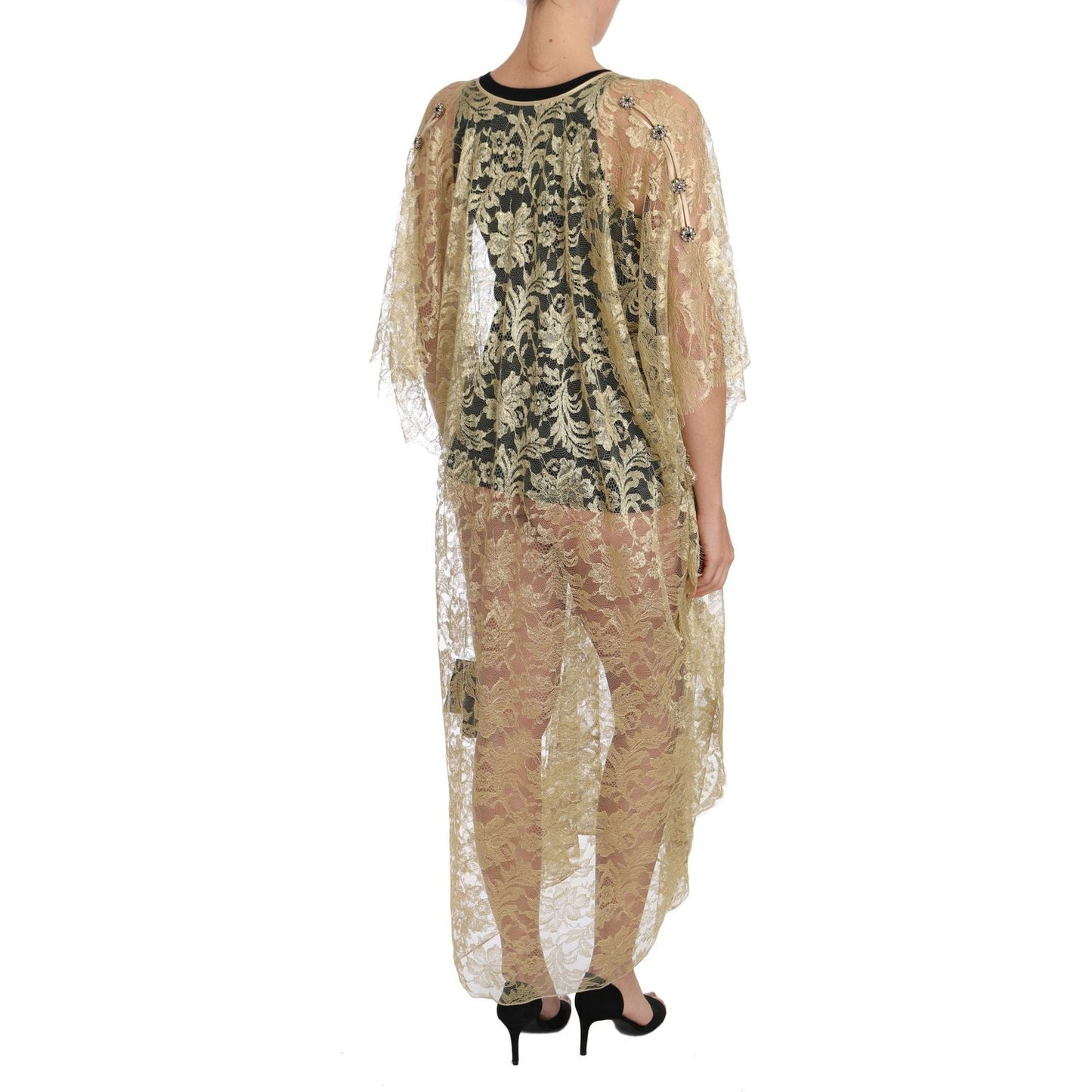 Dolce & Gabbana Golden Floral Lace Kaftan Sundress Dolce & Gabbana