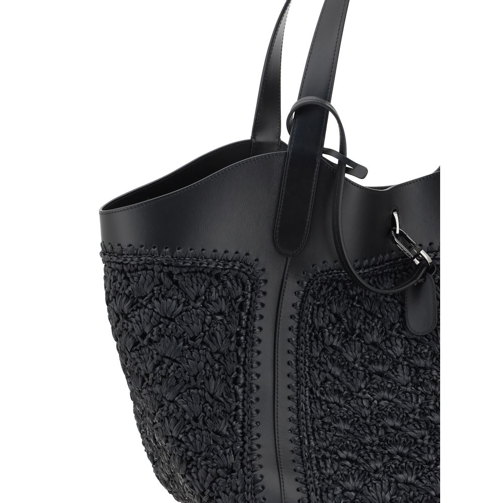 Giorgio Armani Leather and Raffia Shoulder Bag