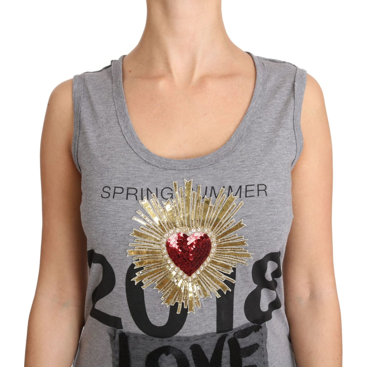 Dolce & Gabbana Sequined Heart Tank Top in Gray Dolce & Gabbana