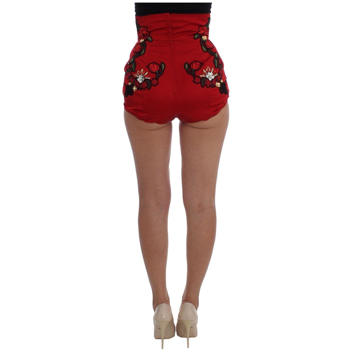 Dolce & Gabbana Ravishing Red Silk Embroidered Shorts Dolce & Gabbana