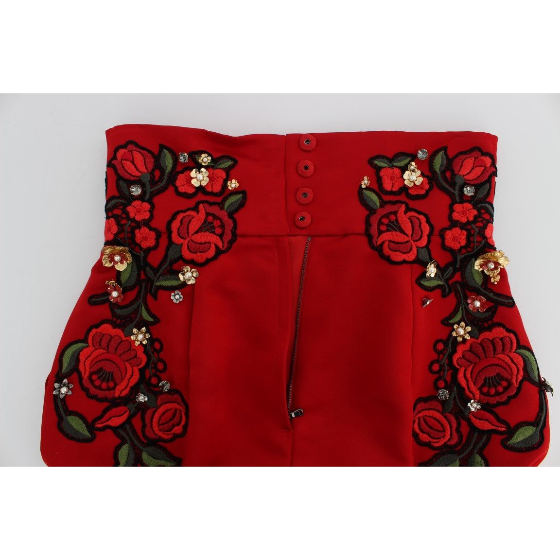 Dolce & Gabbana Red Silk Crystal-Embellished Mini Shorts Dolce & Gabbana