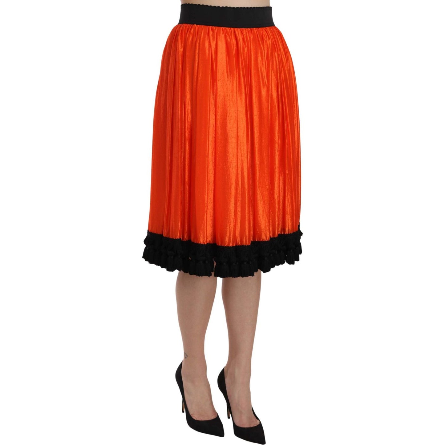 Dolce & Gabbana High-Waist Black & Orange Knee-Length Skirt Dolce & Gabbana