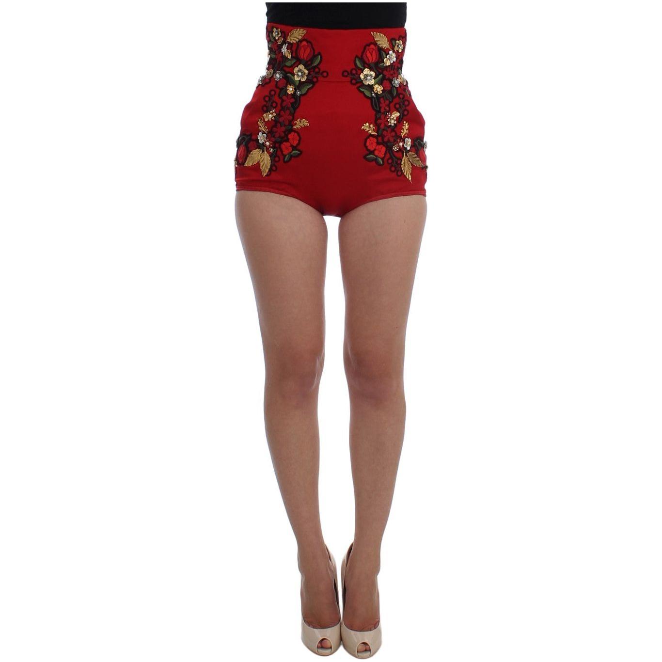 Dolce & Gabbana Elegant Silk Red Embroidered Mini Shorts Dolce & Gabbana