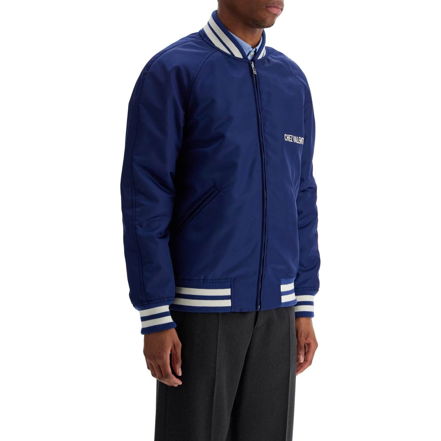 Valentino Garavani blue bomber jacket in printed polyamide with zip and high collar Jackets Valentino Garavani