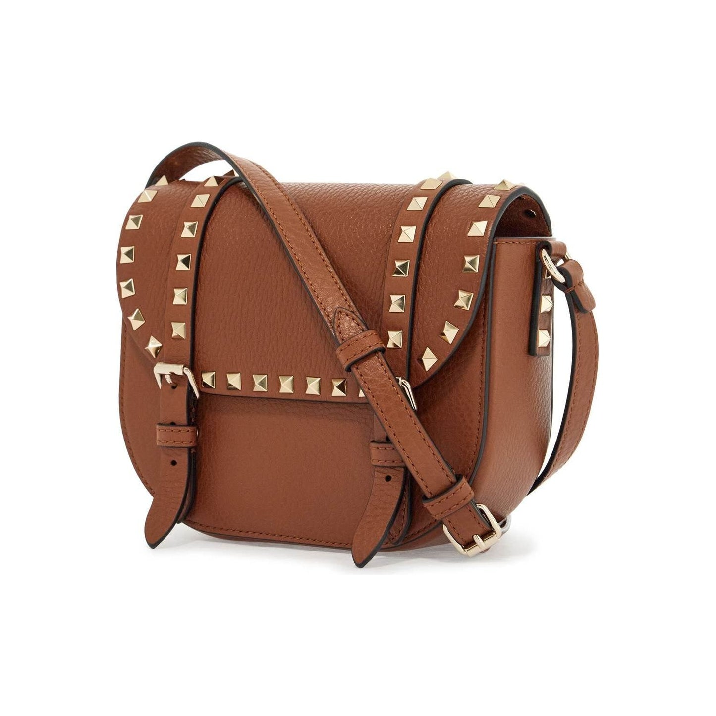 Valentino Garavani small messenger crossbody bag in brown hammered leather with studs Handbag Valentino Garavani