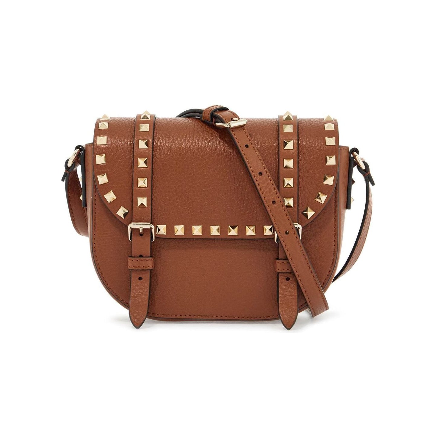 Valentino Garavani small messenger crossbody bag in brown hammered leather with studs Handbag Valentino Garavani