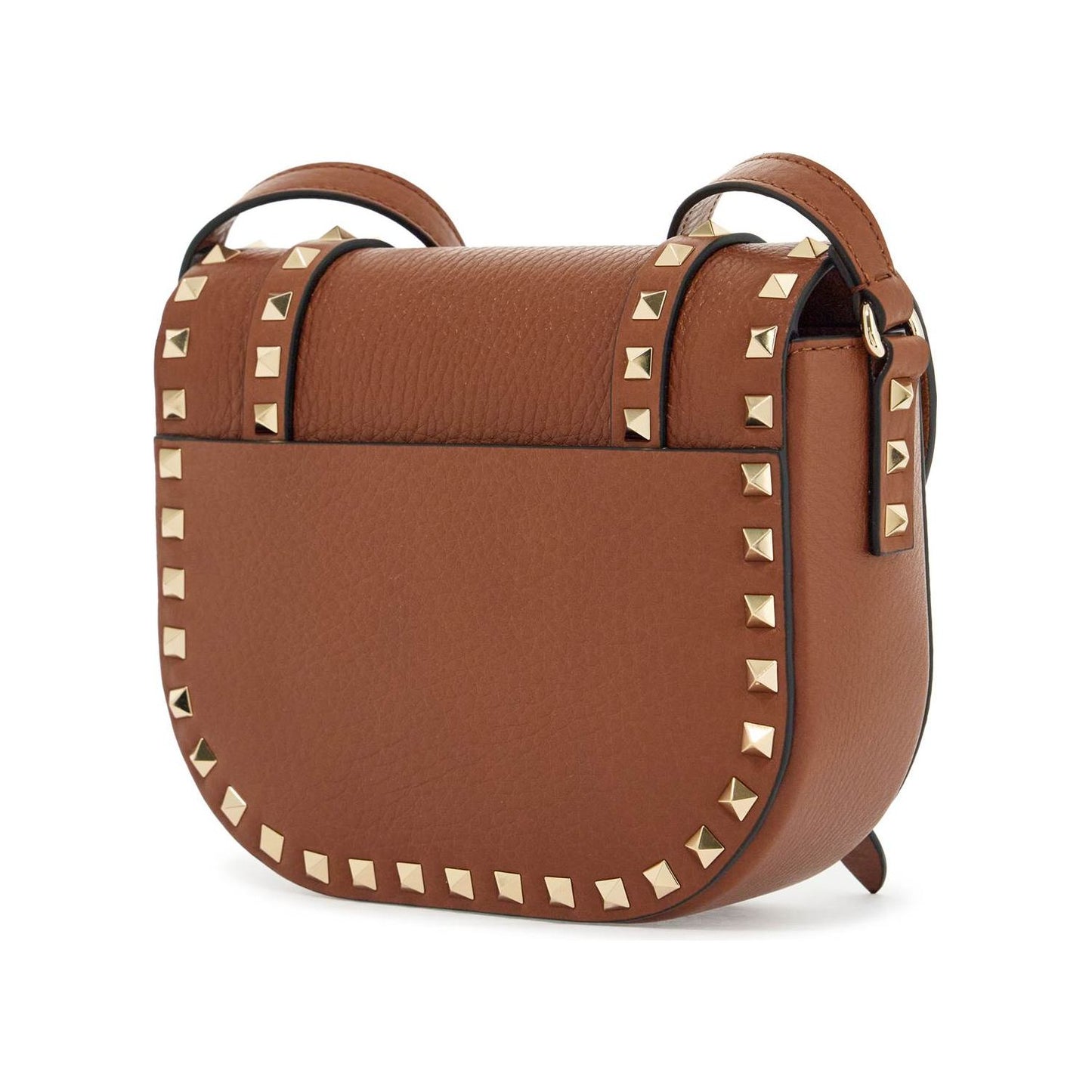 Valentino Garavani small messenger crossbody bag in brown hammered leather with studs Handbag Valentino Garavani