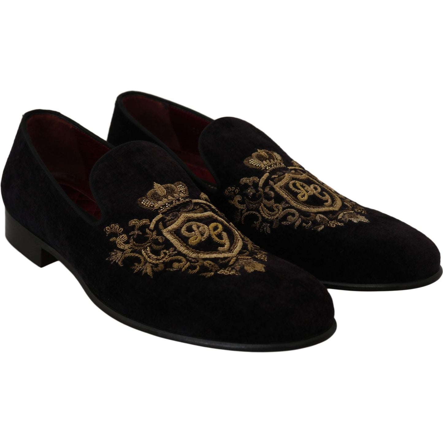 Dolce & Gabbana Elegant Black Loafers with Gold Crown Embroidery Dolce & Gabbana