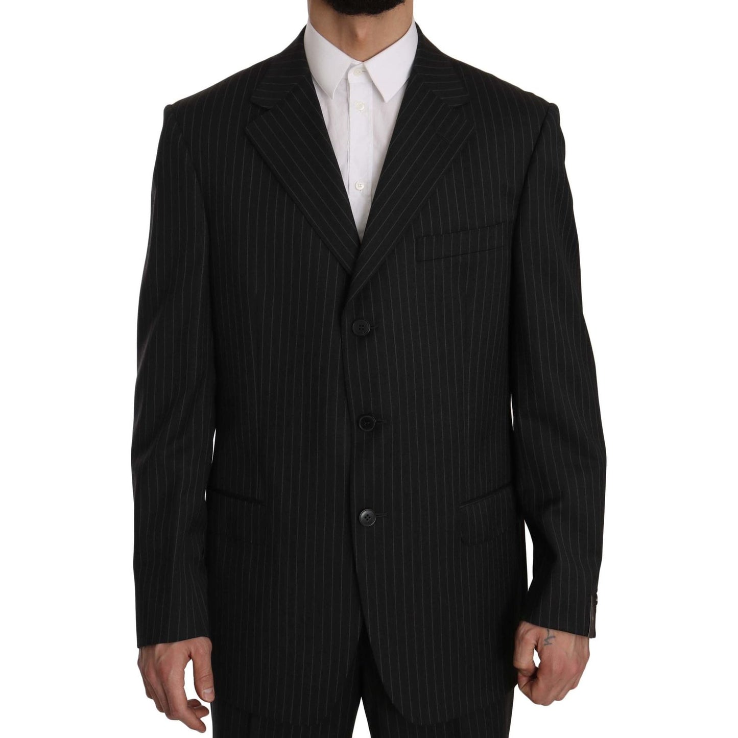 Z ZEGNA Elegant Black Striped Wool Suit Suit Z ZEGNA