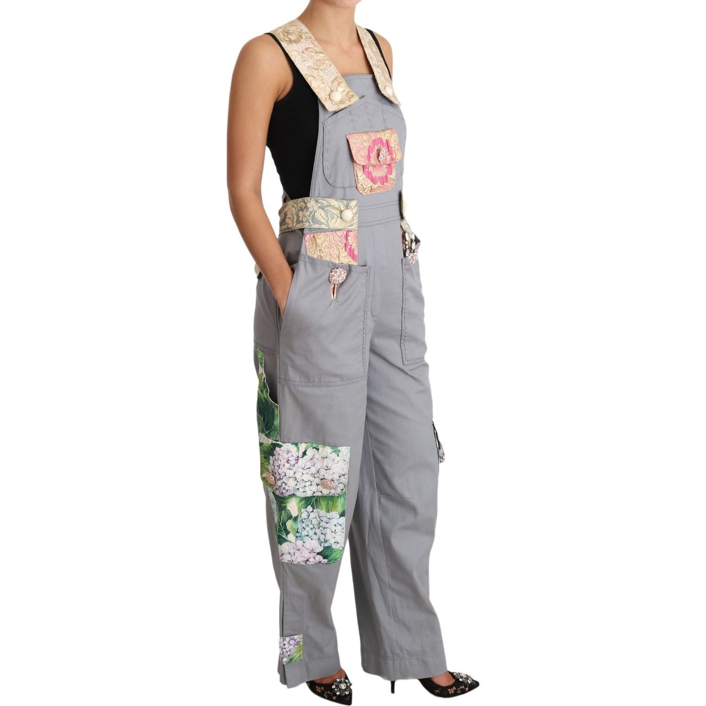 Dolce & Gabbana Exquisite Floral Embellished Denim Overalls Dolce & Gabbana