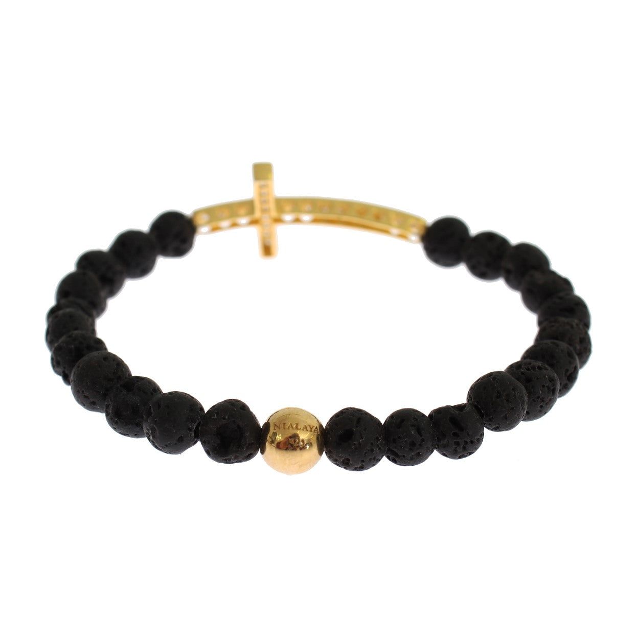 Nialaya Elegant Gold & Black Lava Stone Bracelet Bracelet Nialaya