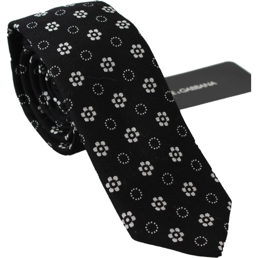 Dolce & Gabbana Elegant Black Floral Silk Necktie Necktie Dolce & Gabbana