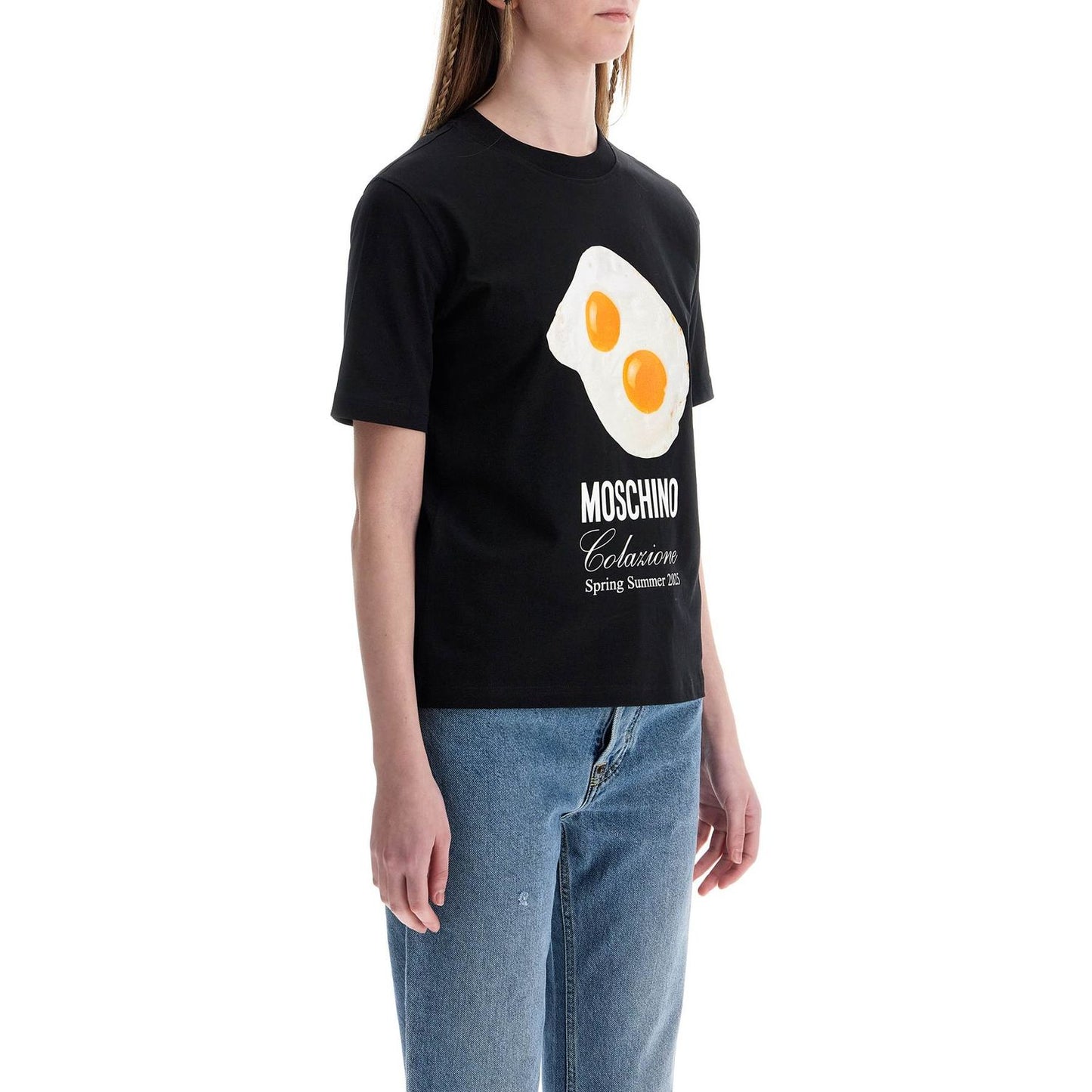 Moschino black cotton t-shirt with fried egg print