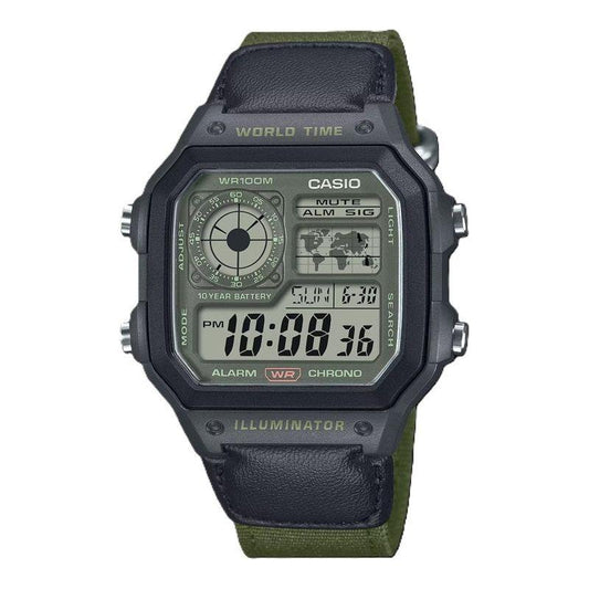 CASIO SPORT Mod. WORLD TIME ILLUMINATOR 5 ALARMS - FUTURE CLASSIC COLLECTION - BLACK GREEN WATCHES CASIO COLLECTION & VINTAGE