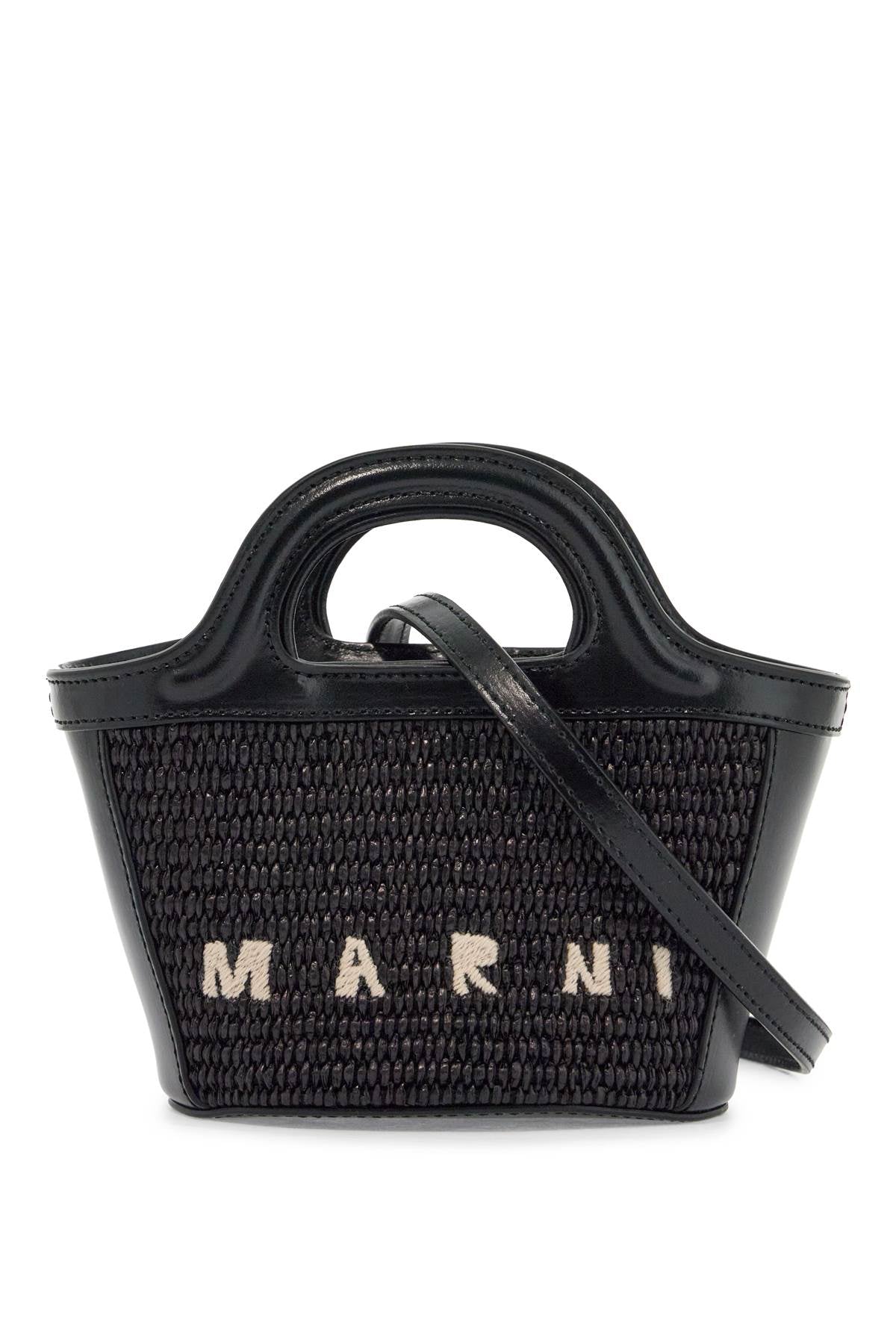 Marni black woven cotton and nylon handbag with leather details and removable shoulder strap Handbag Marni